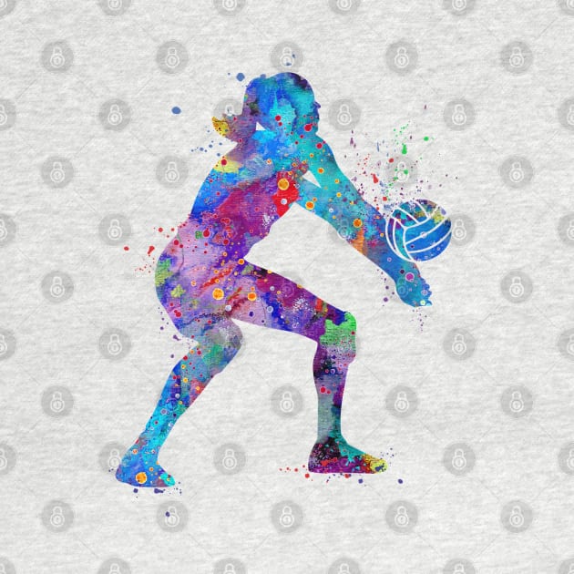 Girl Volleyball Watercolor Painting Art Print Sports Gifts by LotusGifts